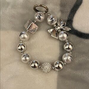 Silver and White Phone Charm